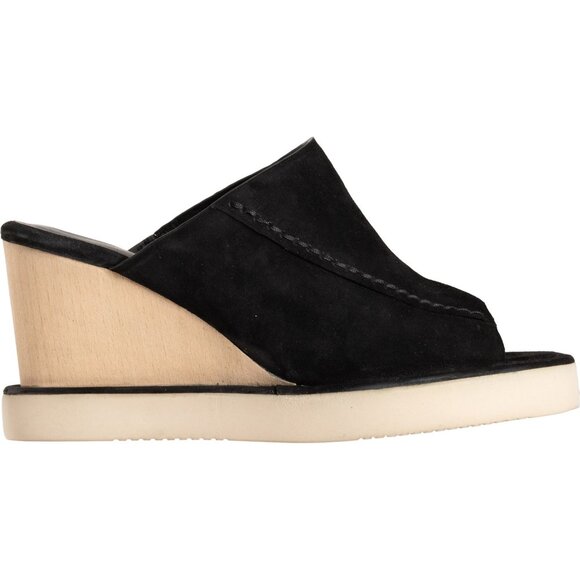 NEW Free People Running In Wedges Sandals Black Suede Wood Finish Wedge - Picture 4 of 6